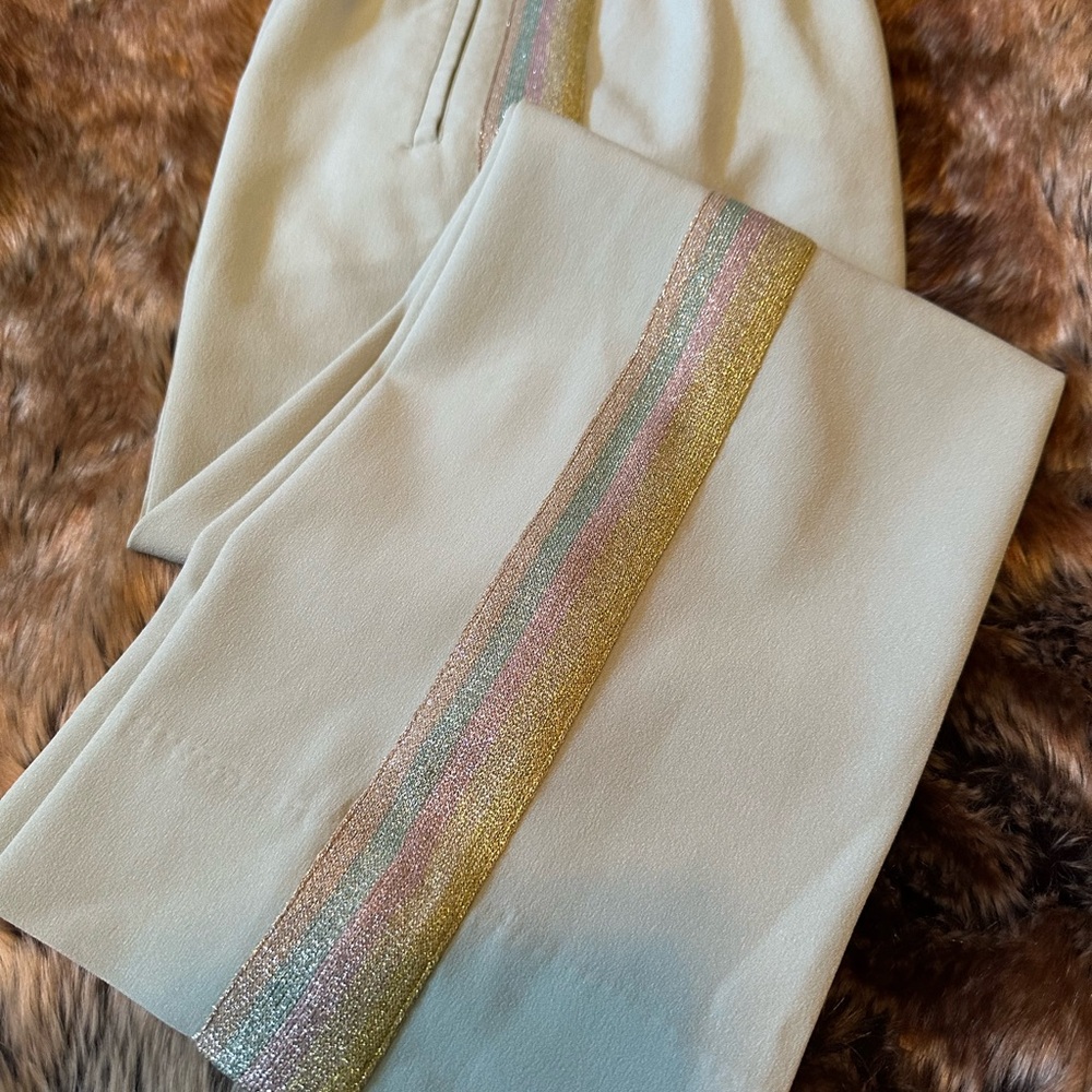 Zadig & Voltaire Straight Leg Pants with Gold and Pink Stripes “Pomy Pants”